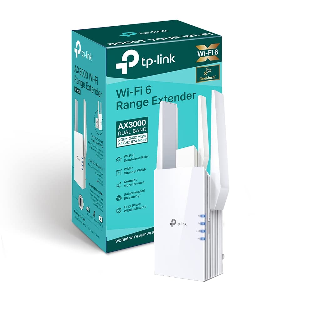 TP-Link AX3000 Dual Band Mesh Wi-Fi 6 Range Extender, Broadband/Wi-Fi Extender, Wi-Fi Booster/Hotspot with 1 Gigabit Port, 160 MHz Channels, Built-In Access Point Mode, Easy Setup, UK Plug (RE705X
