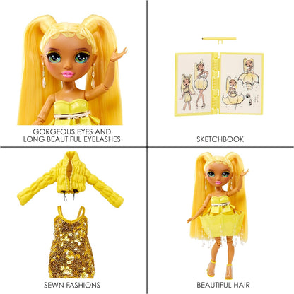 RAINBOW HIGH Muñeca Fantastic Fashion - Sunny Madison - Muñeca de Moda Amarilla de 28cm y Set de Juegos con 2 Conjuntos y Accesorios de Moda - para niños y niñas de 4 a 12 años