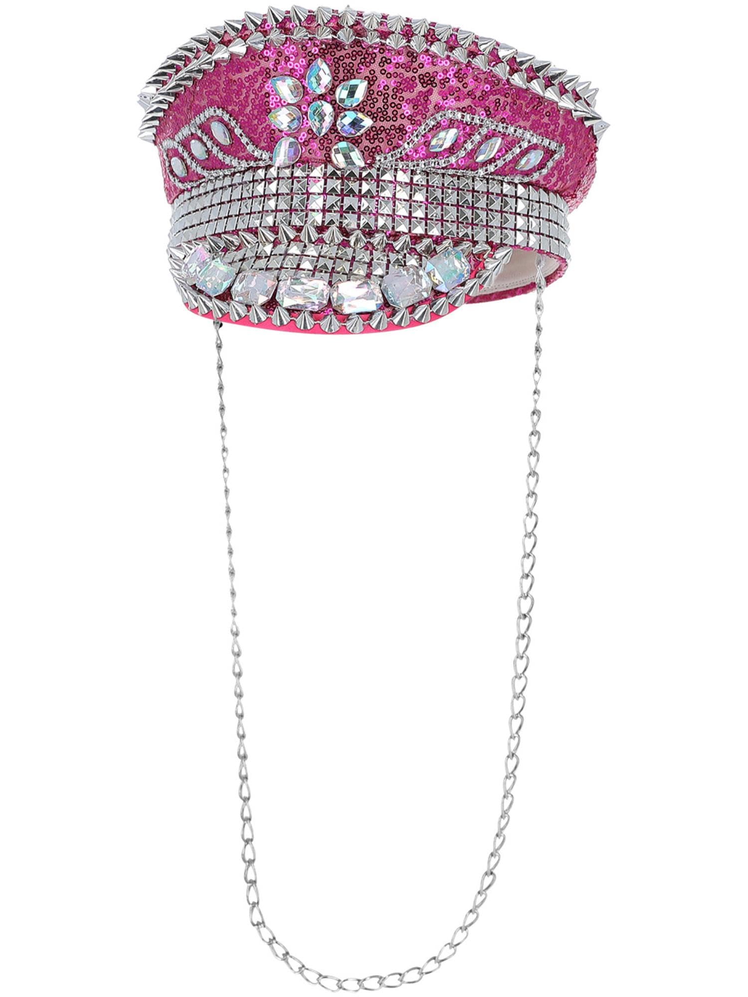 Smiffys Fever Deluxe Sequin Studded Captains Hat, Hot Pink