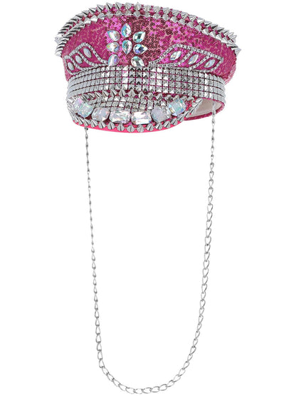 Smiffys Fever Deluxe Sequin Studded Captains Hat, Hot Pink