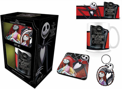 Nightmare Before Christmas Mug, Coaster and Keyring Set in Presentation Gift Box (Jack and Sally Design) 11oz Ceramic Mug - Official Merchandise