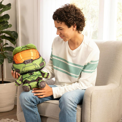 Club Mocchi Mocchi Halo Master Chief Mega - Juguete de Peluche de 15 Pulgadas - Juguetes coleccionables de Halo - Juguetes de héroes con Licencia Oficial - Escritorio Buddy Action Figuras - Juguetes