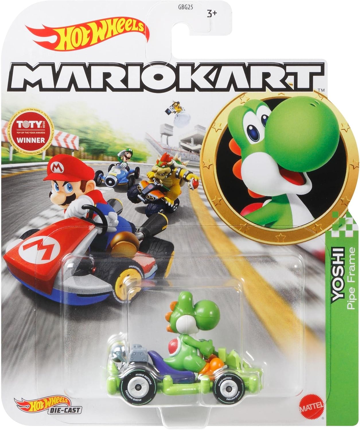 Hot-Wheels - Mario Kart Figure Yoshi Dinosaur Pipe Frame Kart 1:64