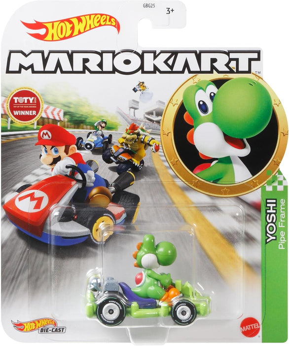 Hot-Wheels - Mario Kart Figure Yoshi Dinosaur Pipe Frame Kart 1:64
