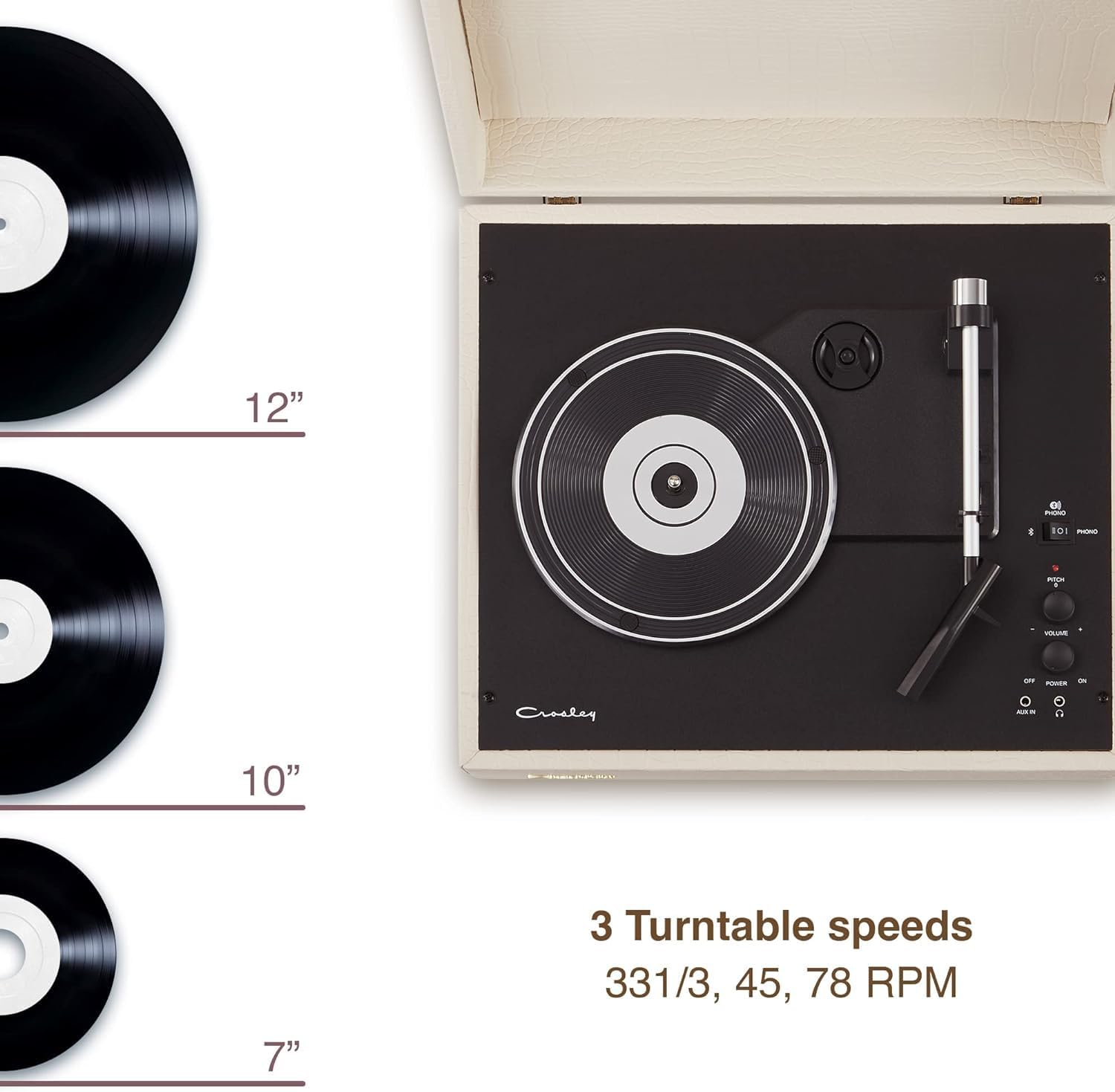 Crosley Mercury - Cream Croc - Golden Hardware + Np15 + Bluetooth