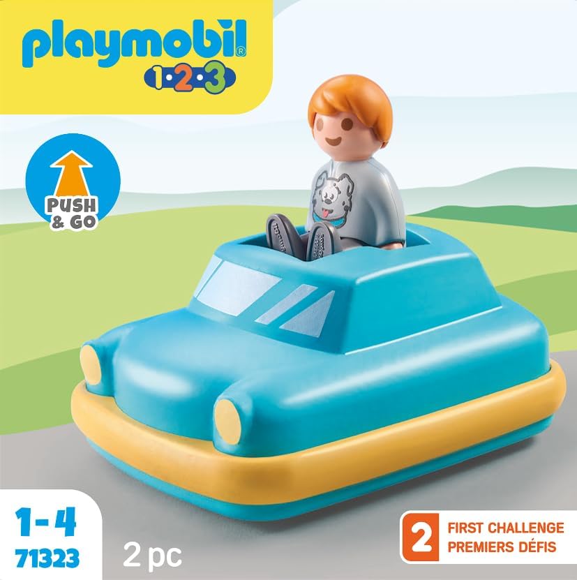 Playmobil 71323 1.2.3: Push & Go Car Interactive Toy Car with flywheel motor for Toddlers to discover basic Functions, PlaySets Suitable for Children Ages 12 Months+