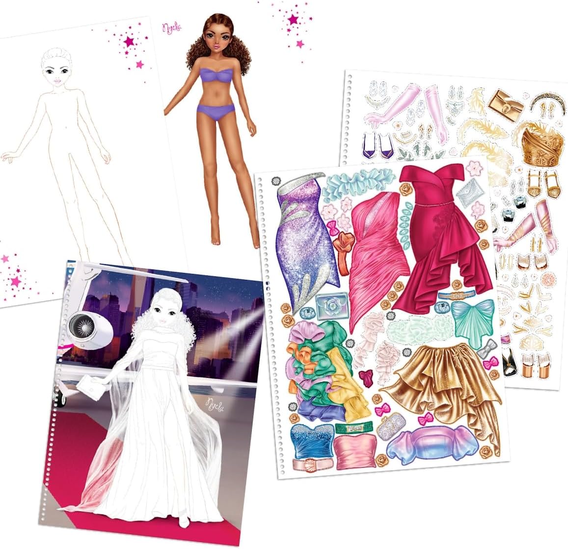 Depesche 12577 TOPModel Create Your Glamour Special Colouring Book with 52 Pages for Designing Glamorous Outfits, Spiral Book with Pre-Printed Models, Includes Accessories