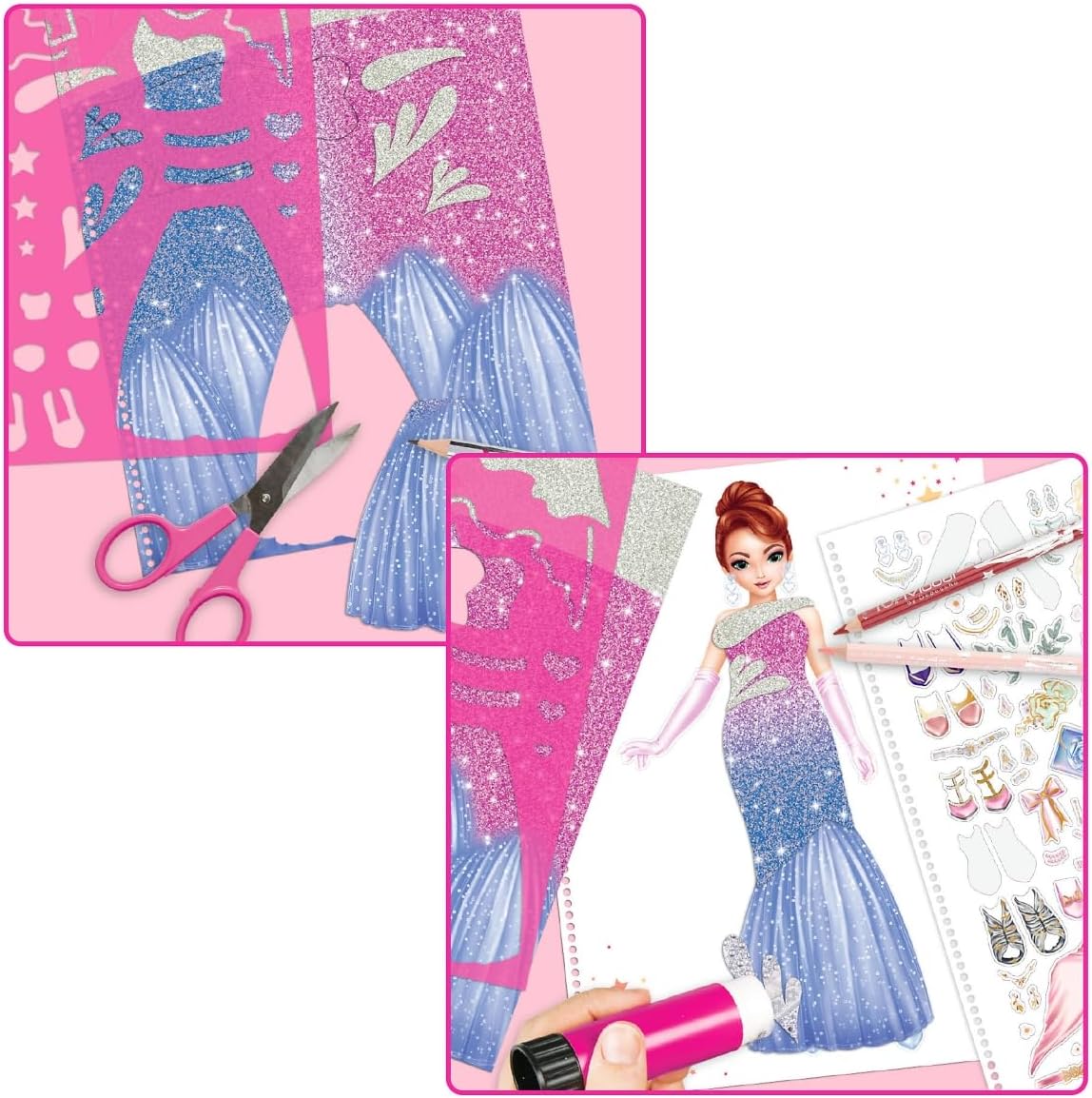 Depesche 12577 TOPModel Create Your Glamour Special Colouring Book with 52 Pages for Designing Glamorous Outfits, Spiral Book with Pre-Printed Models, Includes Accessories