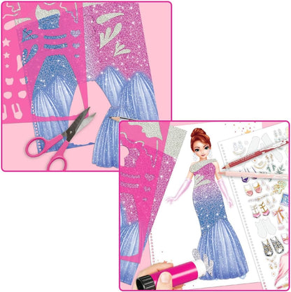 Depesche 12577 TOPModel Create Your Glamour Special Colouring Book with 52 Pages for Designing Glamorous Outfits, Spiral Book with Pre-Printed Models, Includes Accessories