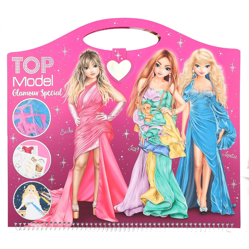 Depesche 12577 TOPModel Create Your Glamour Special Colouring Book with 52 Pages for Designing Glamorous Outfits, Spiral Book with Pre-Printed Models, Includes Accessories