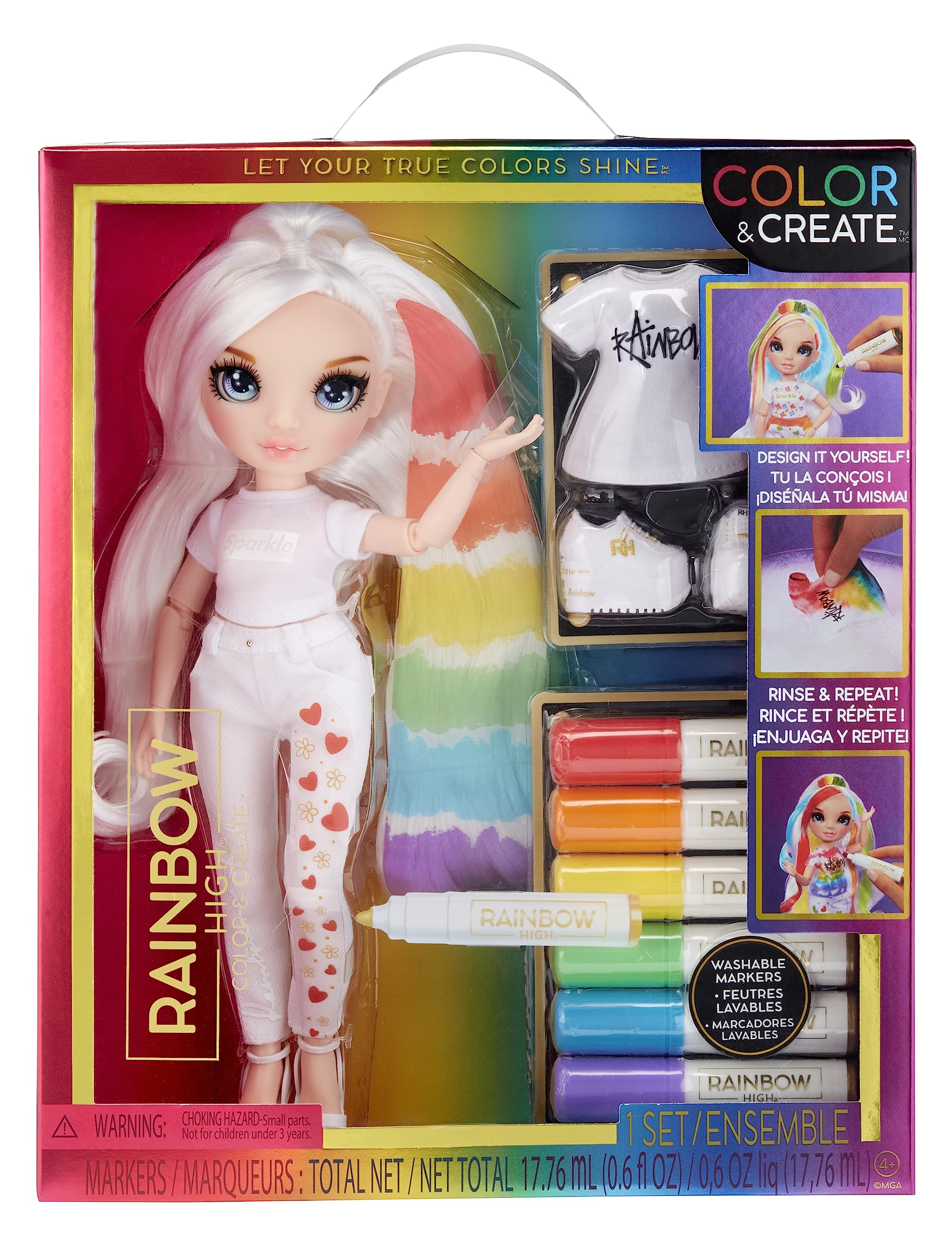 Rainbow High Colour & Create Fashion DIY Doll - Blue Eyes, Straight Hair, Bonus Top & Shoes, and Washable Rainbow Markers - Colour, Create, Play, Rinse, Repeat - For Kids 4-12 Years Old & Collectors