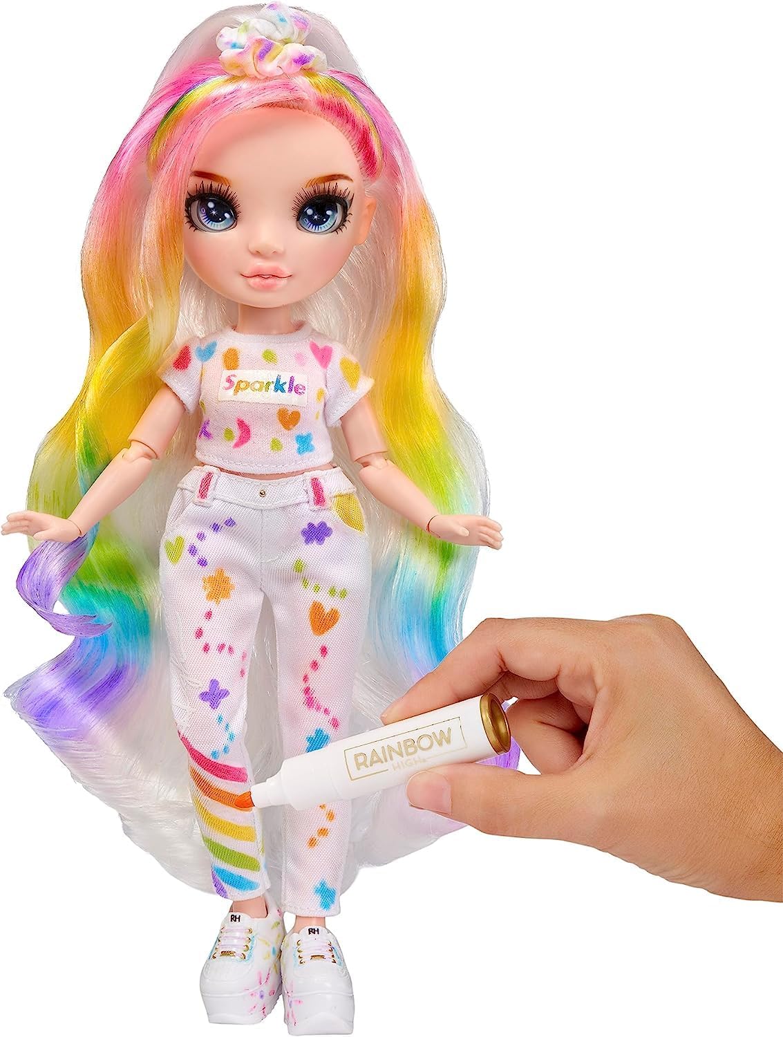 Rainbow High Colour & Create Fashion DIY Doll - Blue Eyes, Straight Hair, Bonus Top & Shoes, and Washable Rainbow Markers - Colour, Create, Play, Rinse, Repeat - For Kids 4-12 Years Old & Collectors