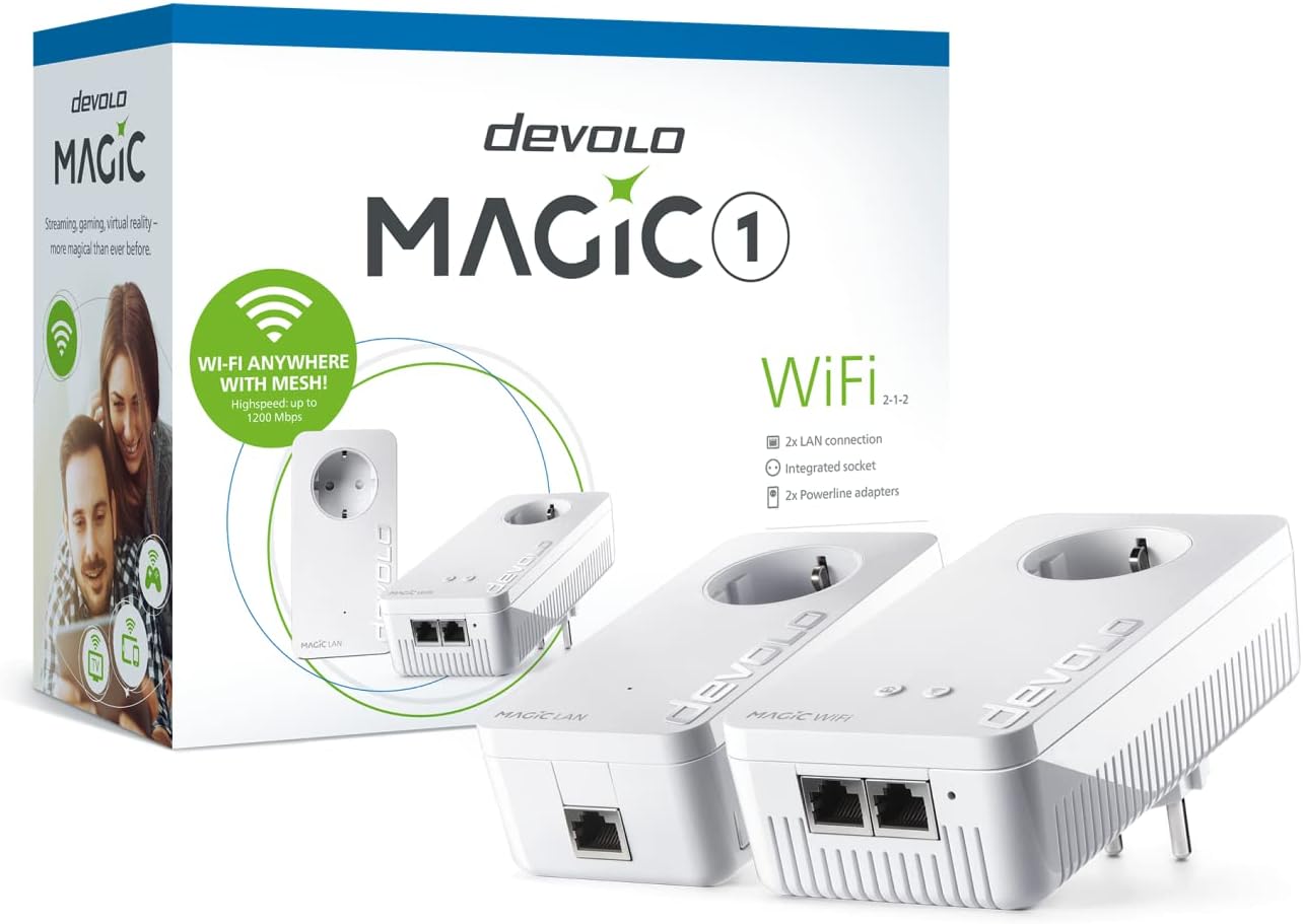 Devolo Magic 1 Power line, 2-Pack, 1Gbps, WiFi, 2X LAN, Plug-and-Play,