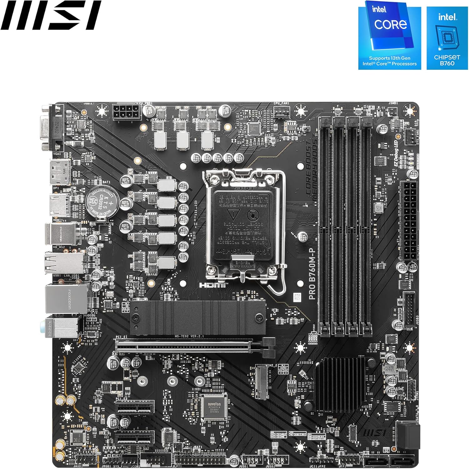 MSI PRO B760M-P Motherboard, Micro-ATX - Supports 12th and 13th Gen Intel Core Processors, LGA 1700 - DDR5 Memory Boost 6800+MHz/OC, PCIe 4.0 x16 Slot, M.2 Gen4 Slots