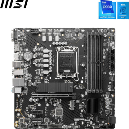 MSI PRO B760M-P Motherboard, Micro-ATX - Supports 12th and 13th Gen Intel Core Processors, LGA 1700 - DDR5 Memory Boost 6800+MHz/OC, PCIe 4.0 x16 Slot, M.2 Gen4 Slots