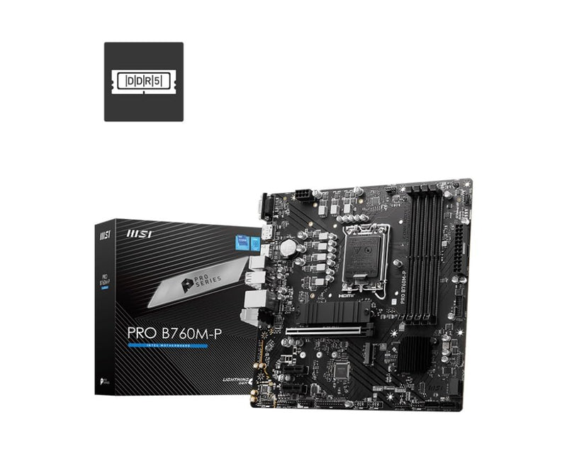 MSI PRO B760M-P Motherboard, Micro-ATX - Supports 12th and 13th Gen Intel Core Processors, LGA 1700 - DDR5 Memory Boost 6800+MHz/OC, PCIe 4.0 x16 Slot, M.2 Gen4 Slots