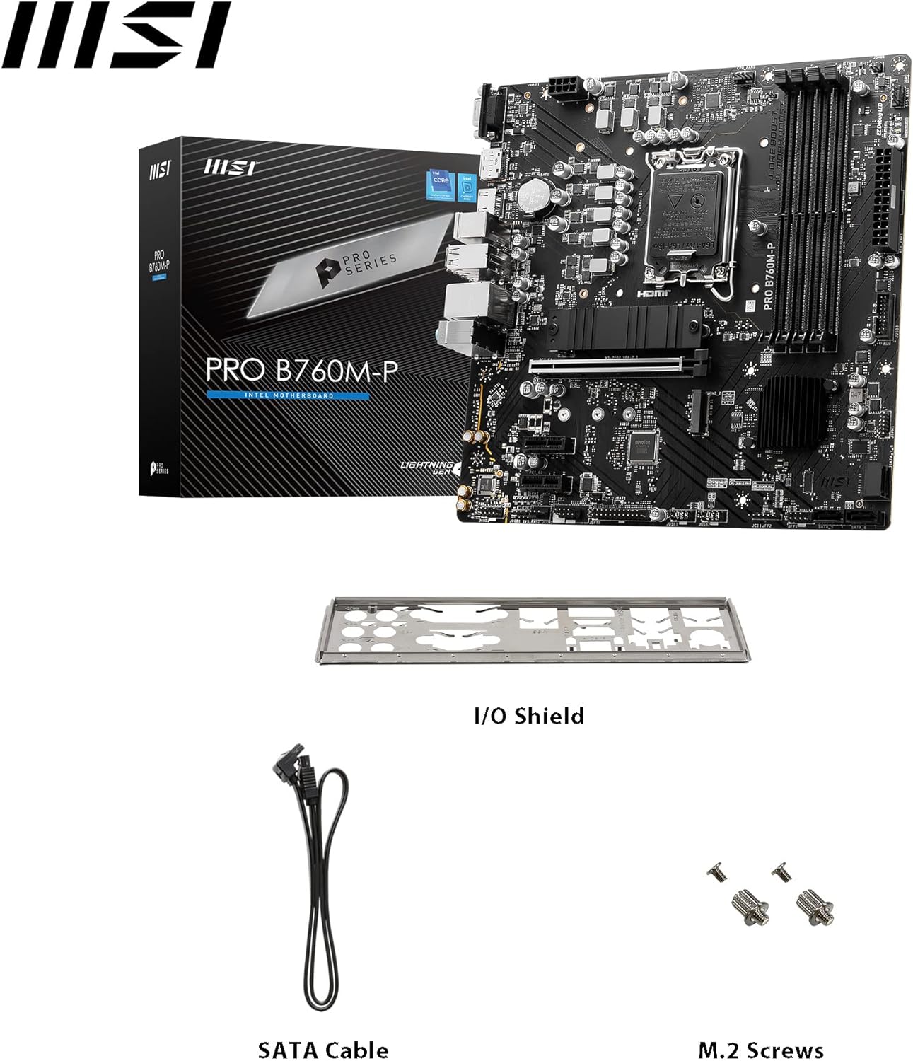 MSI PRO B760M-P Motherboard, Micro-ATX - Supports 12th and 13th Gen Intel Core Processors, LGA 1700 - DDR5 Memory Boost 6800+MHz/OC, PCIe 4.0 x16 Slot, M.2 Gen4 Slots