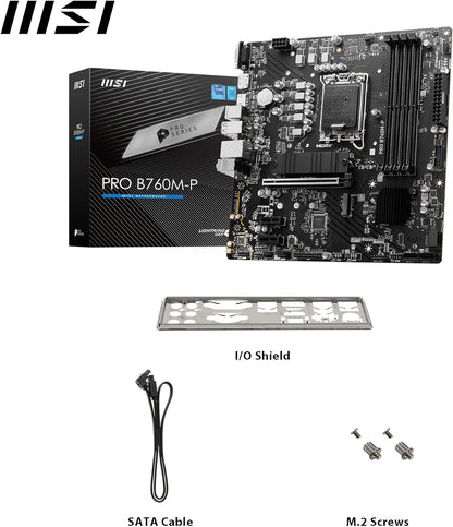 MSI PRO B760M-P Motherboard, Micro-ATX - Supports 12th and 13th Gen Intel Core Processors, LGA 1700 - DDR5 Memory Boost 6800+MHz/OC, PCIe 4.0 x16 Slot, M.2 Gen4 Slots