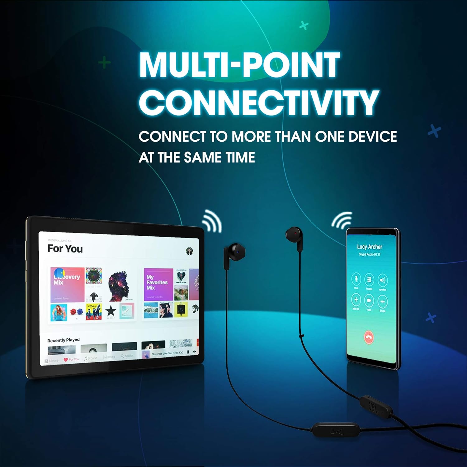 JBL TUNE 215BT Cuffie Auricolari Wireless, Cuffia Auricolare senza Fili Bluetooth 5.0, con Microfono Integrato, Vivavoce e Cavo Piatto Antigroviglio, fino a 16h di Autonomia