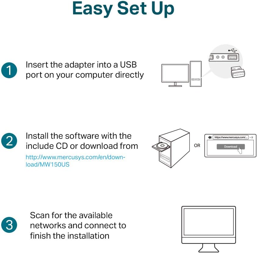 MERCUSYS MINI USB WiFi Dongle MW150US Wireless Adapter for PC Desktop Laptop, Support Windows 10/8.1/8/7/XP (32/64bit), by TP-Link