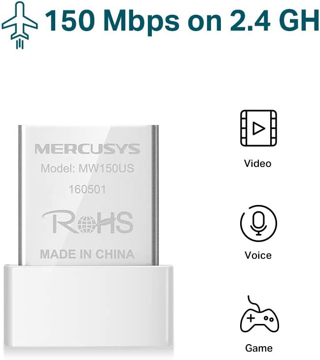 MERCUSYS MINI USB WiFi Dongle MW150US Wireless Adapter for PC Desktop Laptop, Support Windows 10/8.1/8/7/XP (32/64bit), by TP-Link