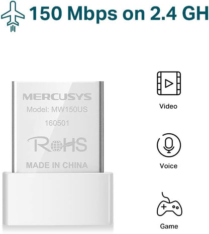 MERCUSYS MINI USB WiFi Dongle MW150US Wireless Adapter for PC Desktop Laptop, Support Windows 10/8.1/8/7/XP (32/64bit), by TP-Link