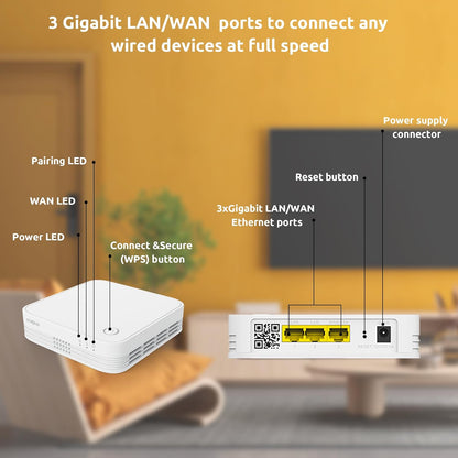 STRONG WiFi Mesh 1200 Add-On Repeater (WLAN Amplifier up to 1200 Mbit/s, 100 m², Dual Band, 3X Gigabit LAN) Black MESH1200ADD 1200 Mbit/s, pack of 1