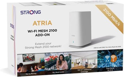 STRONG WiFi 5 MESH2100ADD-ON Atria, high performance, for additional 100 m² expansion, 2 gigabit ethernet ports, compatible with all fibre boxes.