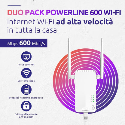 STRONG Powerline WI-FI 600 KIT | Powerline Adapter + Powerlan WLAN Adapter | Hotspot | bis zu 600 Mbit/s | Reichweite über 300 m