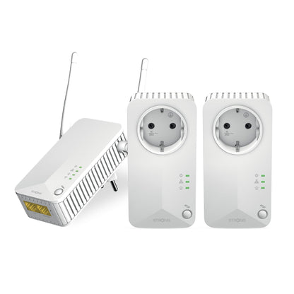 STRONG PLWF600TRIEUV2 Kit 3 pezzi powerline 600 Wifi con Connessione Wifi e LAN AV600Mbps e Wi-Fi 300Mbps, Homeplug AV2, Porte Ethernet, Plug & Play, Compatibile con Router e Modem