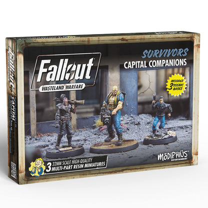 Fallout Wasteland Warfare: Survivors: Capital Companions - 3 Miniatures, 32mm Unpainted Resin Figures, Capital Wave