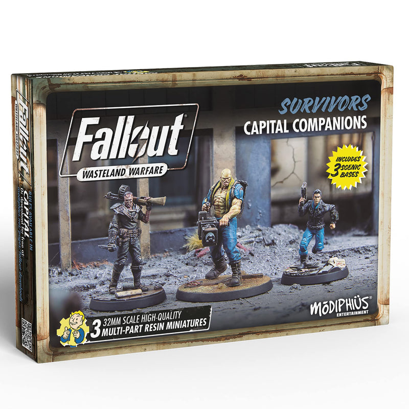 Fallout Wasteland Warfare: Survivors: Capital Companions - 3 Miniatures, 32mm Unpainted Resin Figures, Capital Wave