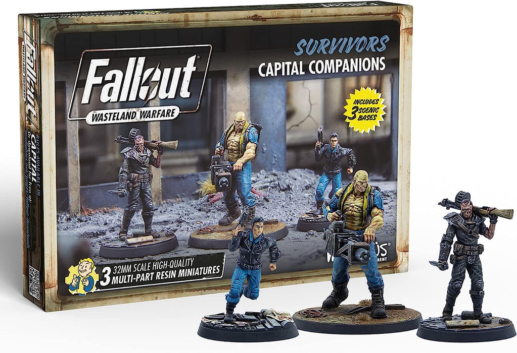 Fallout Wasteland Warfare: Survivors: Capital Companions - 3 Miniatures, 32mm Unpainted Resin Figures, Capital Wave