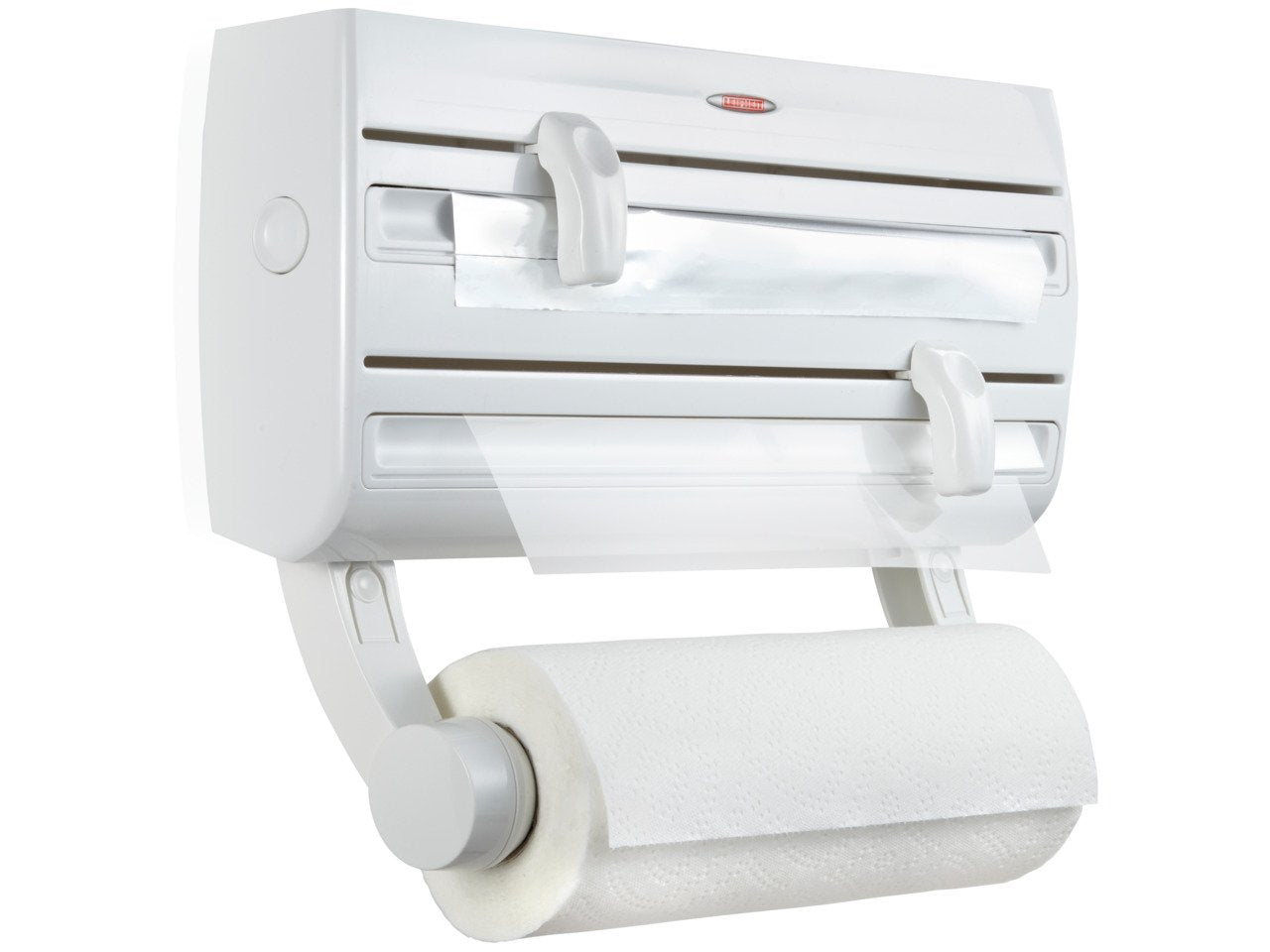 Leifheit Parat F2, Cling Film Dispenser Wall Mounted, Kitchen foil and Cling Film Dispenser Wall Mounted Holder for Film, Foil and Kitchen Roll, Easy-Install Kitchen Roll Dispenser with Cutter