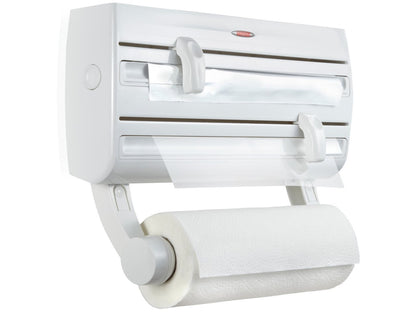 Leifheit Parat F2, Cling Film Dispenser Wall Mounted, Kitchen foil and Cling Film Dispenser Wall Mounted Holder for Film, Foil and Kitchen Roll, Easy-Install Kitchen Roll Dispenser with Cutter