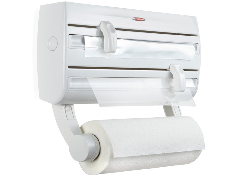 Leifheit Parat F2, Cling Film Dispenser Wall Mounted, Kitchen foil and Cling Film Dispenser Wall Mounted Holder for Film, Foil and Kitchen Roll, Easy-Install Kitchen Roll Dispenser with Cutter