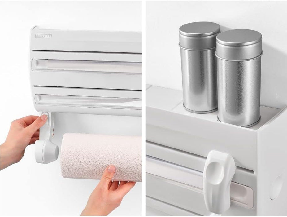 Leifheit Parat F2, Cling Film Dispenser Wall Mounted, Kitchen foil and Cling Film Dispenser Wall Mounted Holder for Film, Foil and Kitchen Roll, Easy-Install Kitchen Roll Dispenser with Cutter