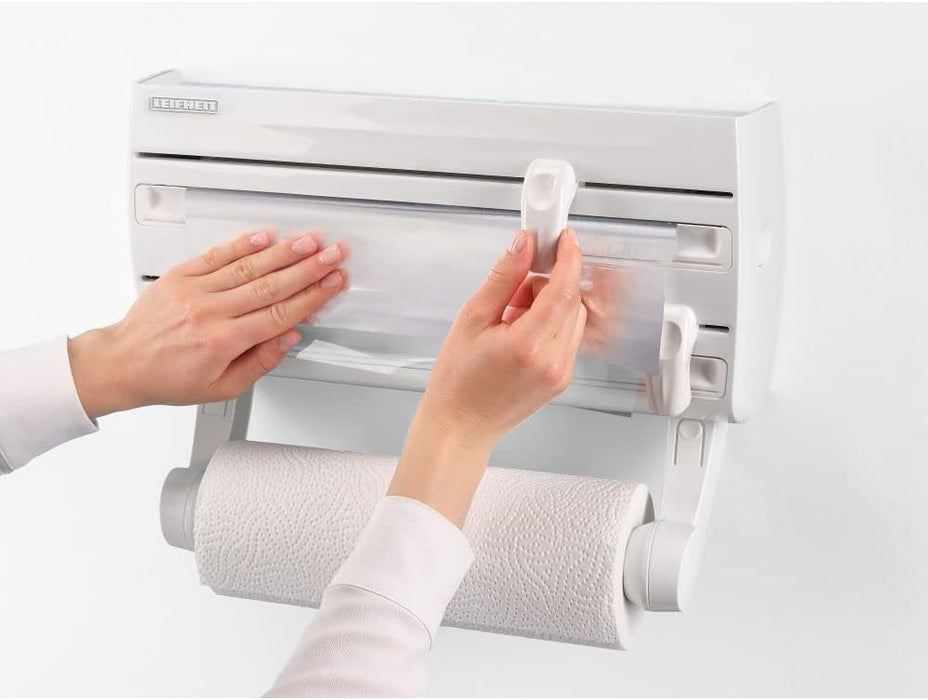 Leifheit Parat F2, Cling Film Dispenser Wall Mounted, Kitchen foil and Cling Film Dispenser Wall Mounted Holder for Film, Foil and Kitchen Roll, Easy-Install Kitchen Roll Dispenser with Cutter