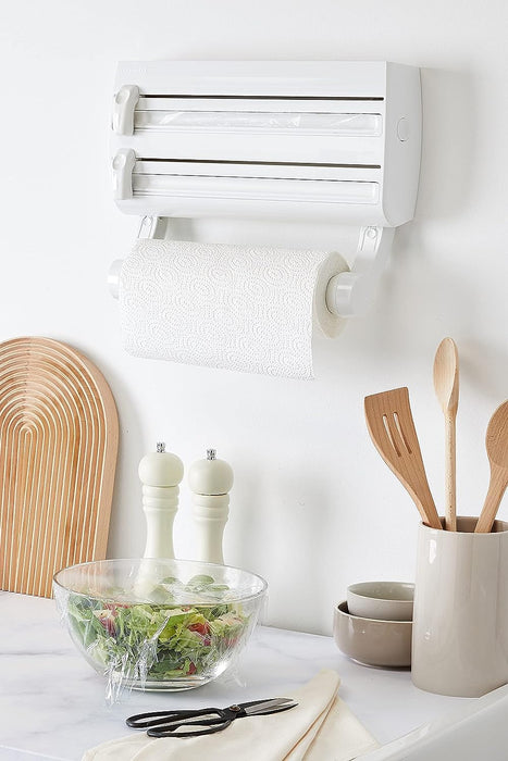 Leifheit Parat F2, Cling Film Dispenser Wall Mounted, Kitchen foil and Cling Film Dispenser Wall Mounted Holder for Film, Foil and Kitchen Roll, Easy-Install Kitchen Roll Dispenser with Cutter