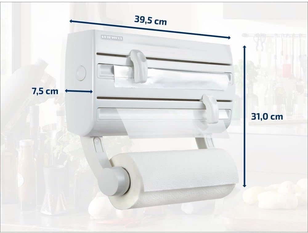Leifheit Parat F2, Cling Film Dispenser Wall Mounted, Kitchen foil and Cling Film Dispenser Wall Mounted Holder for Film, Foil and Kitchen Roll, Easy-Install Kitchen Roll Dispenser with Cutter