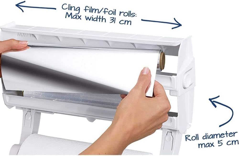 Leifheit Parat F2, Cling Film Dispenser Wall Mounted, Kitchen foil and Cling Film Dispenser Wall Mounted Holder for Film, Foil and Kitchen Roll, Easy-Install Kitchen Roll Dispenser with Cutter
