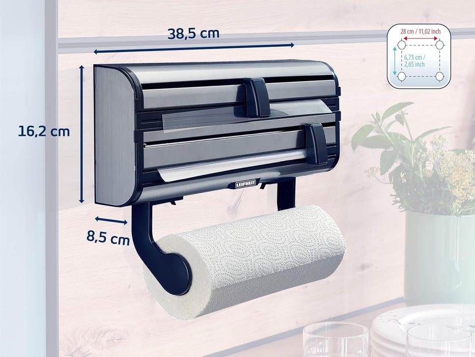 Leifheit Wall roll holder, Stainless Steel, Silver, 38.5 x 16.2 x 8.5 cm