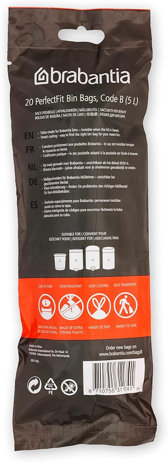 Brabantia PerfectFit Bin Bags Vuilniszakken ( B ) 5 LTR 20 Pcs