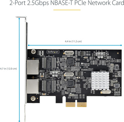 StarTech.com 2-Port 2.5Gbps NBASE-T PCIe Network Card, Intel I225-V, Dual-Port Computer Network Card, Multi-Gigabit NIC, PCI Express Server LAN Card, Desktop Ethernet Interface (PR22GI-NETWORK-CARD