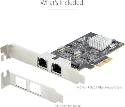 StarTech.com 2-Port 2.5Gbps NBASE-T PCIe Network Card, Intel I225-V, Dual-Port Computer Network Card, Multi-Gigabit NIC, PCI Express Server LAN Card, Desktop Ethernet Interface (PR22GI-NETWORK-CARD