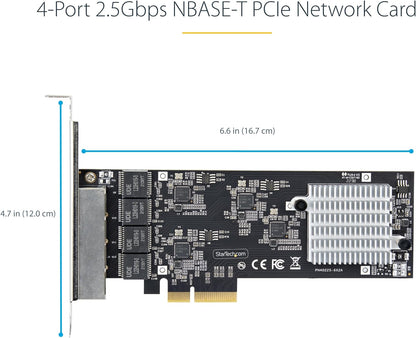 StarTech.com 4-Port 2.5Gbps NBASE-T PCIe Network Card, Intel I225-V, Quad-Port Computer Network Card, Multi-Gigabit NIC, PCI Express Server LAN Card, Desktop Ethernet Interface (PR42GI-NETWORK-CARD