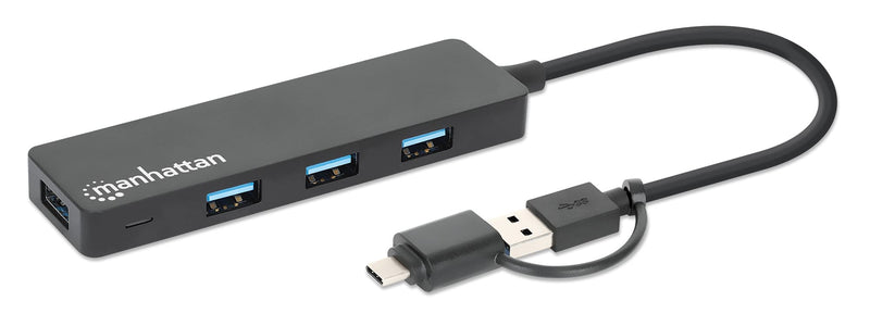 MANHATTAN 180863 USB 3.2 Gen1 Hub 4 Ports Combo USB-A and USB-C™ Black