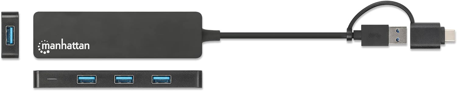 MANHATTAN 180863 USB 3.2 Gen1 Hub 4 Ports Combo USB-A and USB-C™ Black