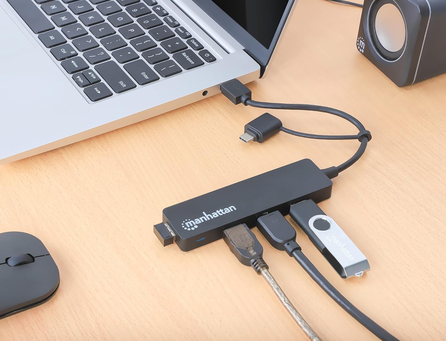 MANHATTAN 180863 USB 3.2 Gen1 Hub 4 Ports Combo USB-A and USB-C™ Black