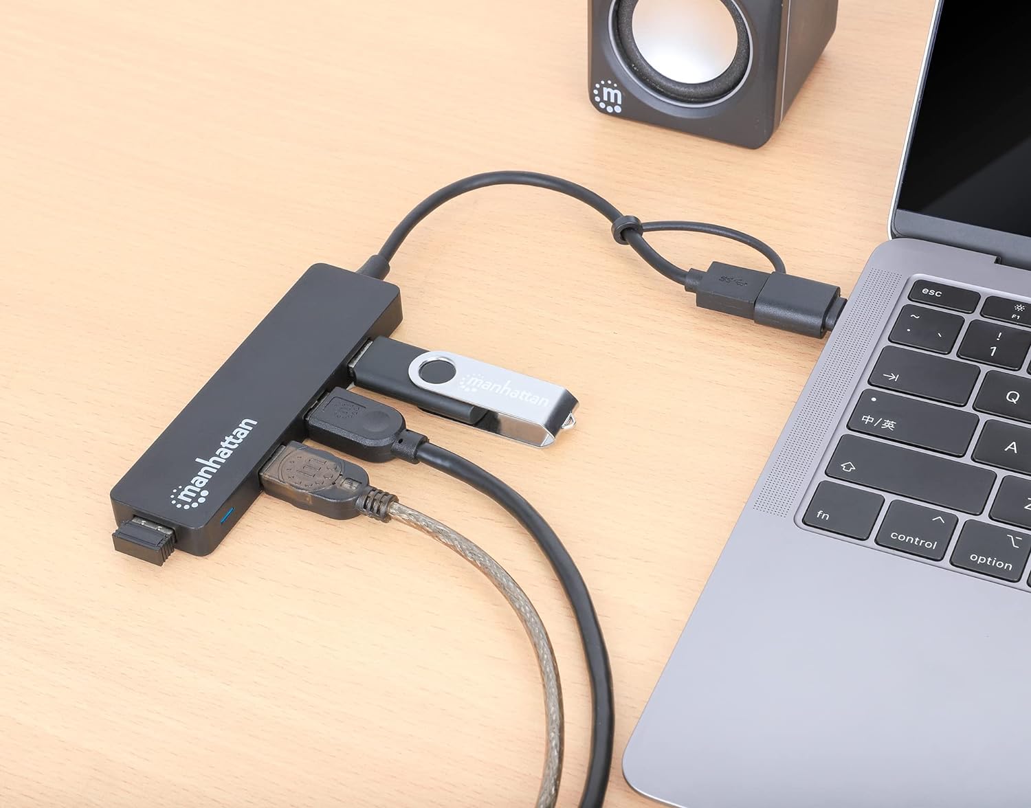 MANHATTAN 180863 USB 3.2 Gen1 Hub 4 Ports Combo USB-A and USB-C™ Black